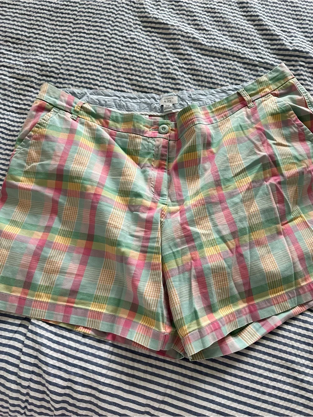 crown & ivy Pastel Plaid Shorts in Mint, Pink & Yellow - Picture 1 of 9